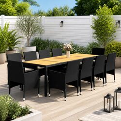 11 Piece Outdoor Garden Dining Set Steel Rattan Patio Furniture Black