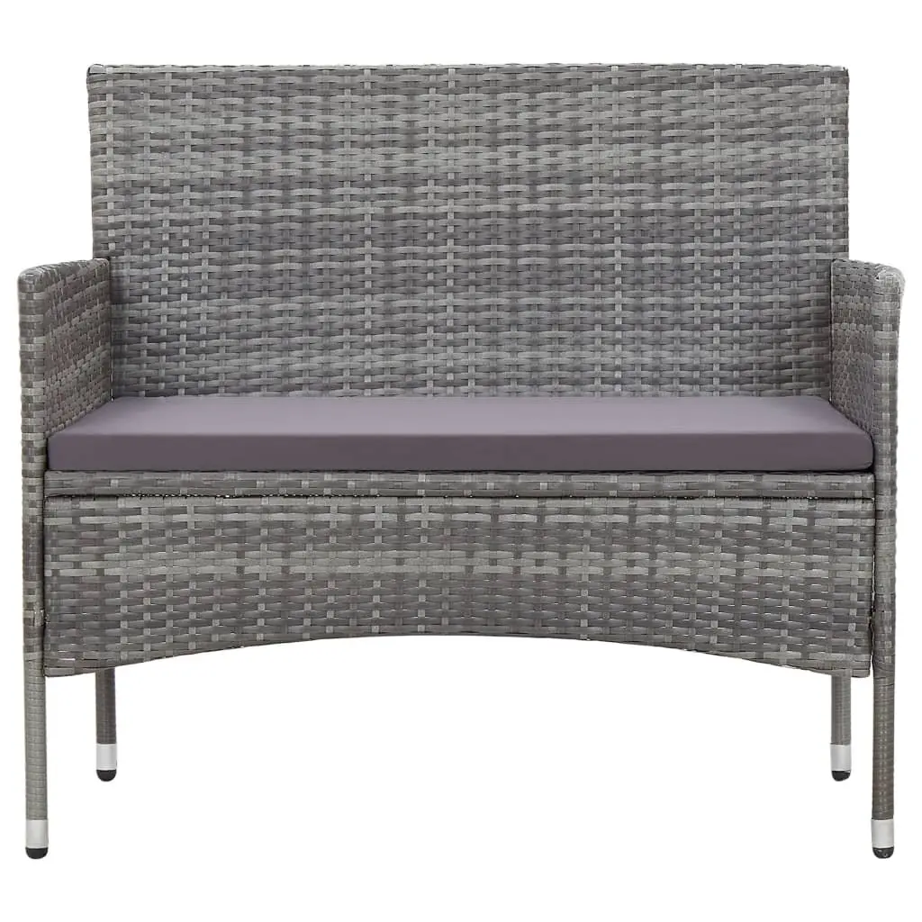 Outdoor Lounge Set 2 Piece Grey PE Rattan with Cushion and Tempered Glass Table