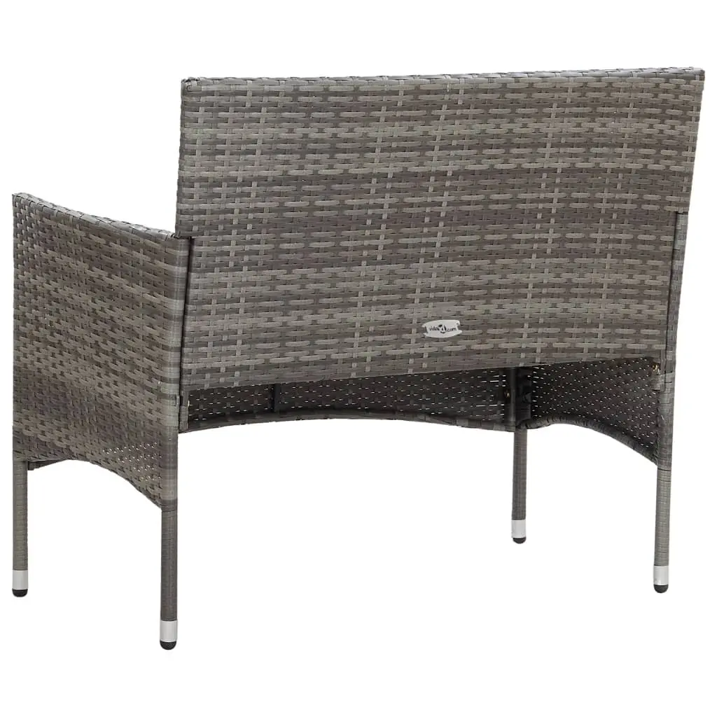 Outdoor Lounge Set 2 Piece Grey PE Rattan with Cushion and Tempered Glass Table