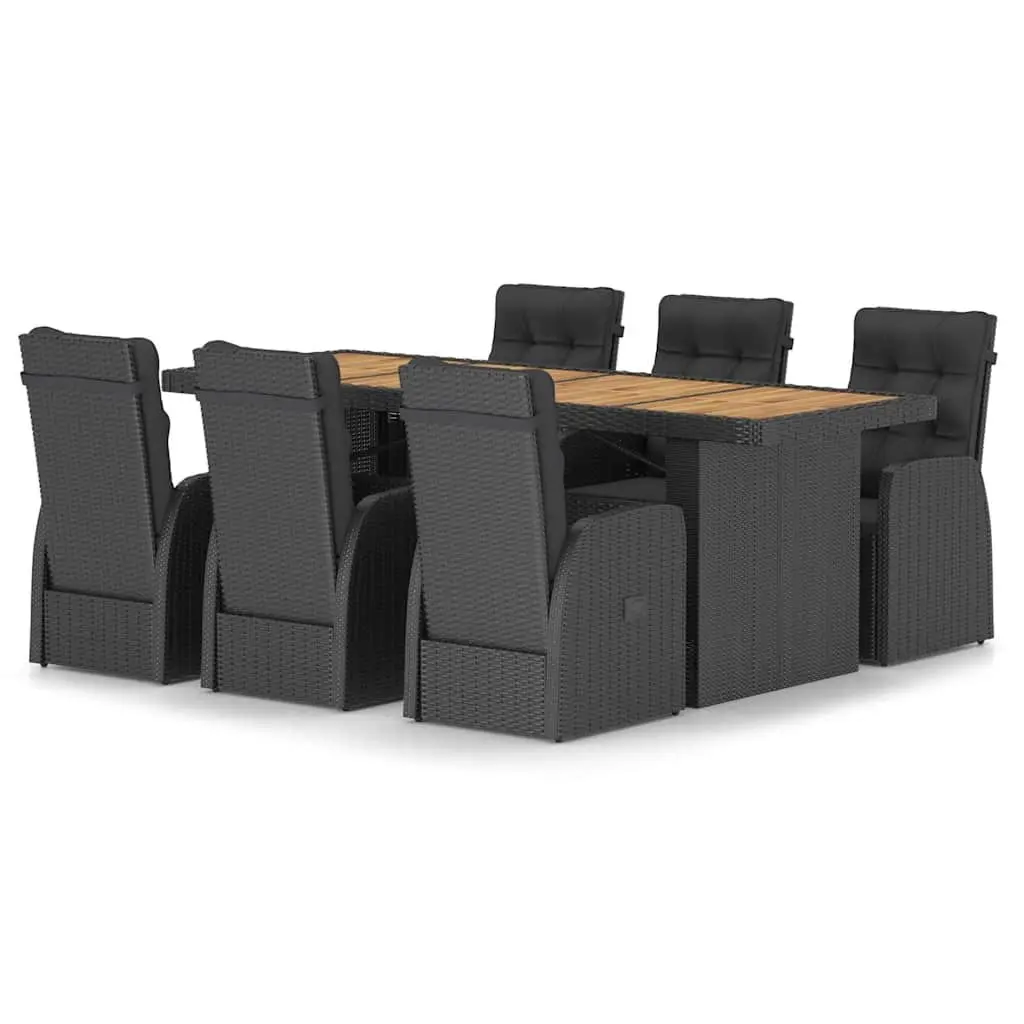 Outdoor Dining Set 7 Piece Black Poly Rattan Garden Furniture with Cushions