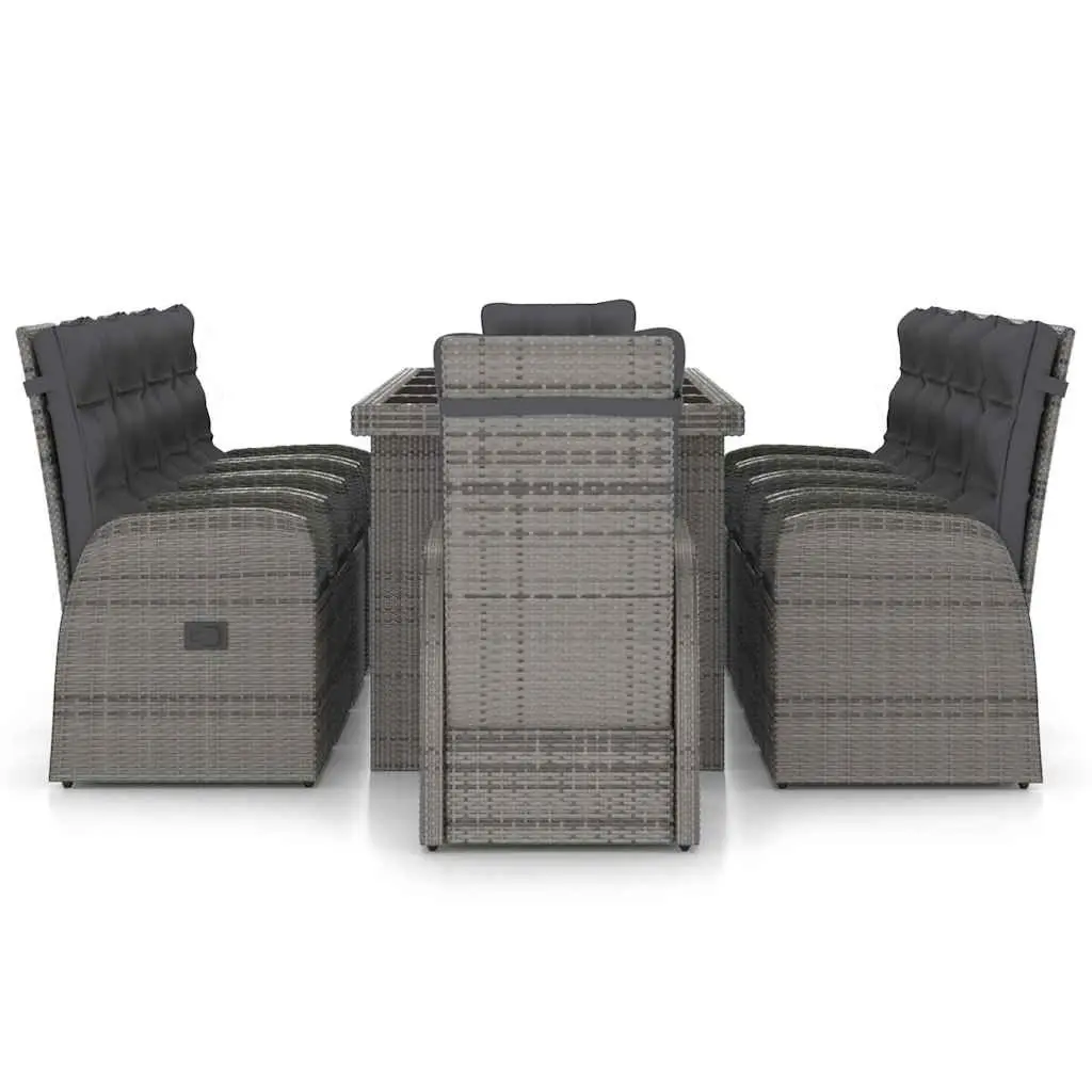 11 Piece Garden Furniture Set Grey Outdoor Dining with Cushions Adjustable Backrest and Integrated Footrests Poly Rattan Steel Frame