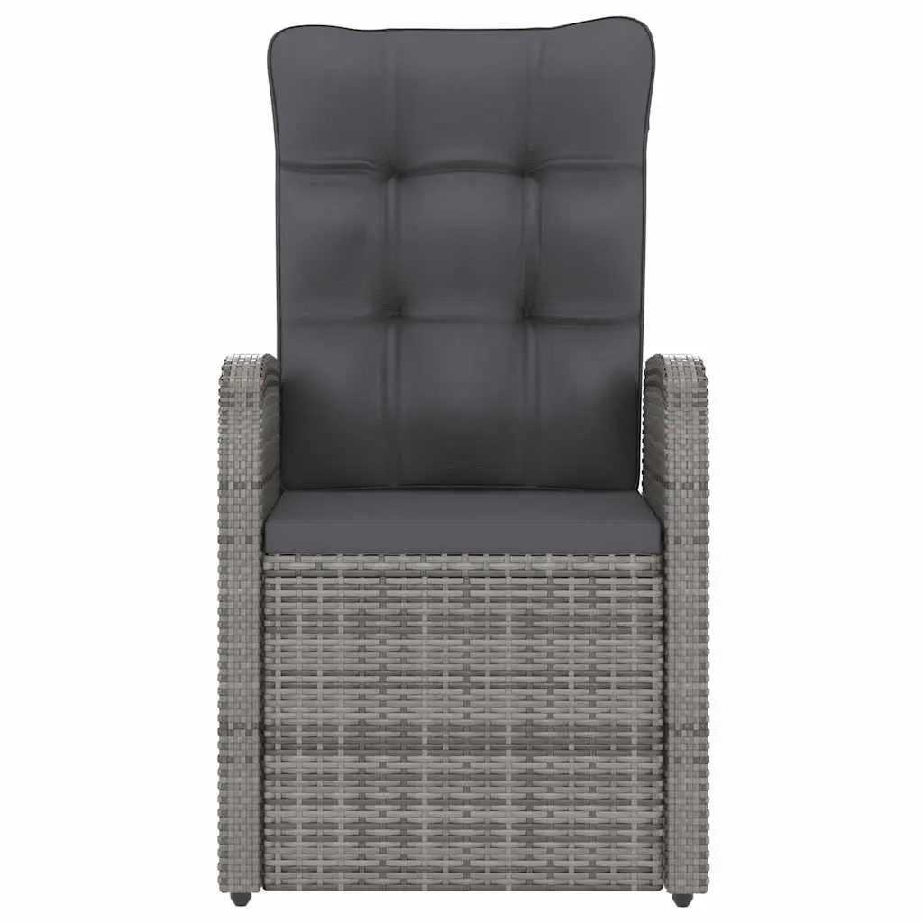 11 Piece Garden Furniture Set Grey Outdoor Dining with Cushions Adjustable Backrest and Integrated Footrests Poly Rattan Steel Frame