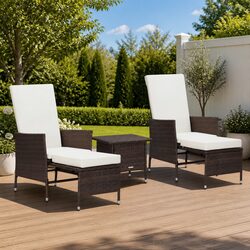 3 Piece Garden Lounge Set Outdoor Furniture PE Rattan Brown Cushions Patio