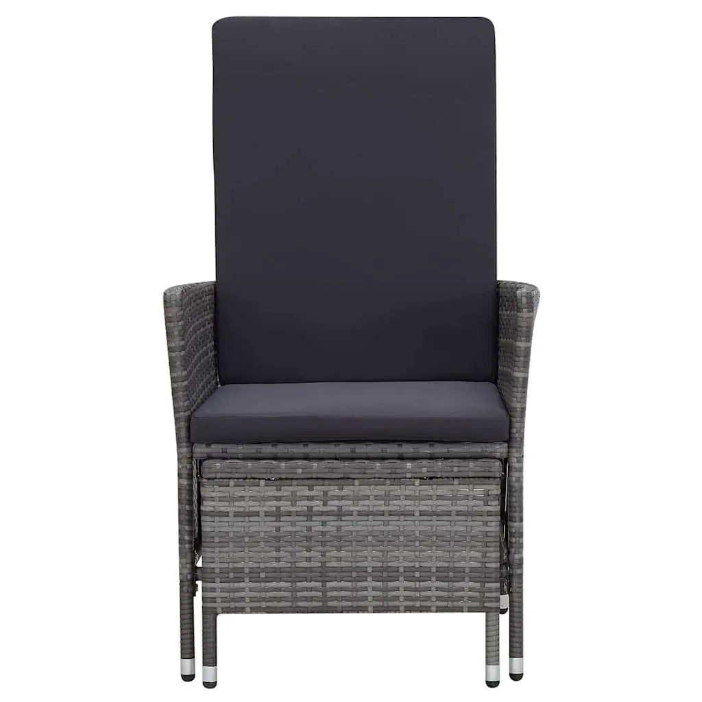 Garden Lounge Set 3 Piece Grey Rattan Cushions Foldable Backrest Footrests