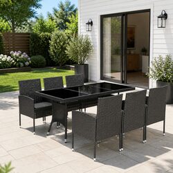 7 Piece Garden Dining Set Outdoor Table Chairs PE Rattan Black Patio Furniture