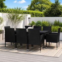 Outdoor Dining Set 9-Piece Rattan & Steel Black