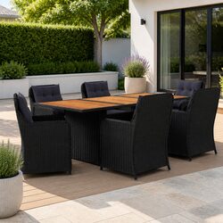 Garden Dining Set 7 Piece Outdoor Furniture Patio Table Chairs Black Rattan
