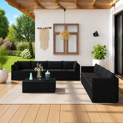 Black 9-Piece Outdoor Furniture Set for Relaxation