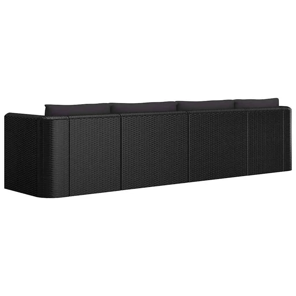 9 Piece Garden Lounge Set Modular Outdoor Furniture Black Poly Rattan with Cushions