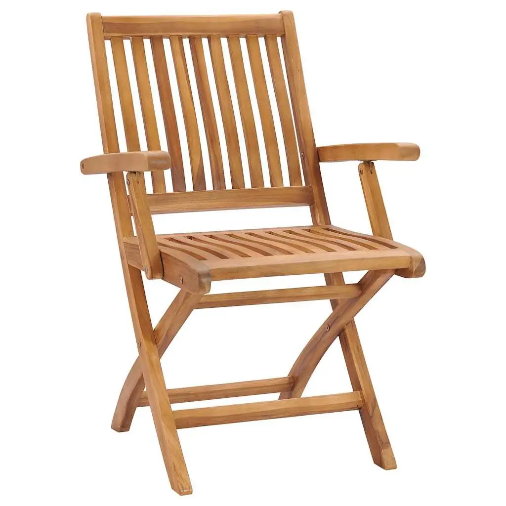 7 Piece Outdoor Dining Set Solid Teak Wood Foldable Chairs Umbrella Hole Brown