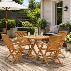 Outdoor 5 Piece Dining Set: Teak Table and Chairs