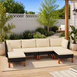 Garden Lounge Set 6 Piece Outdoor Furniture Poly Rattan Sofa with Cushions Black