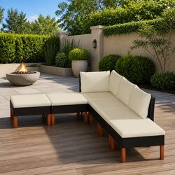 Black 6-Piece Outdoor Lounge Set with Cushions