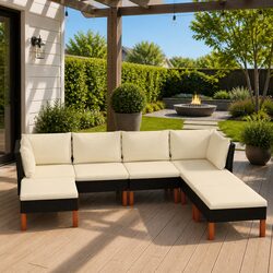 7 Piece Black Garden Lounge Set with Cushions for Relaxation