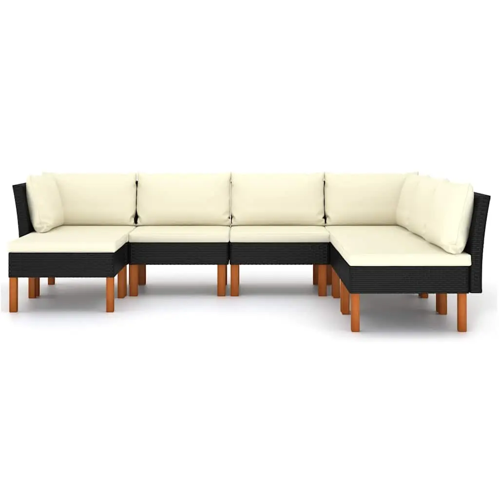 7 Piece Garden Lounge Set Outdoor Furniture Poly Rattan Sofa with Cushions Black