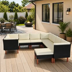 Stylish Black 9 Piece Garden Lounge Set with Cushions