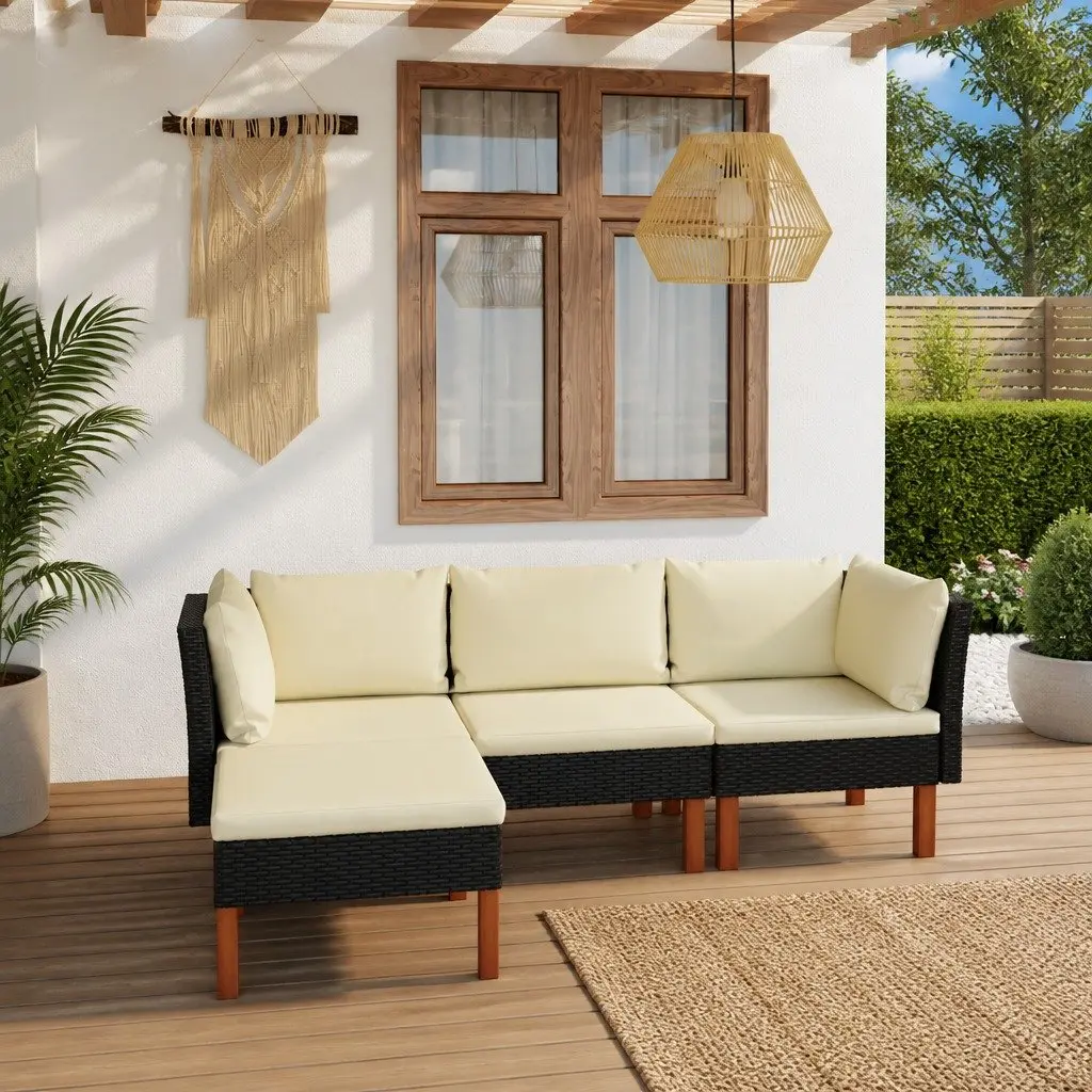 Garden Lounge Set 4 Piece Outdoor Sofa with Cushions Weather Resistant Poly Rattan Black