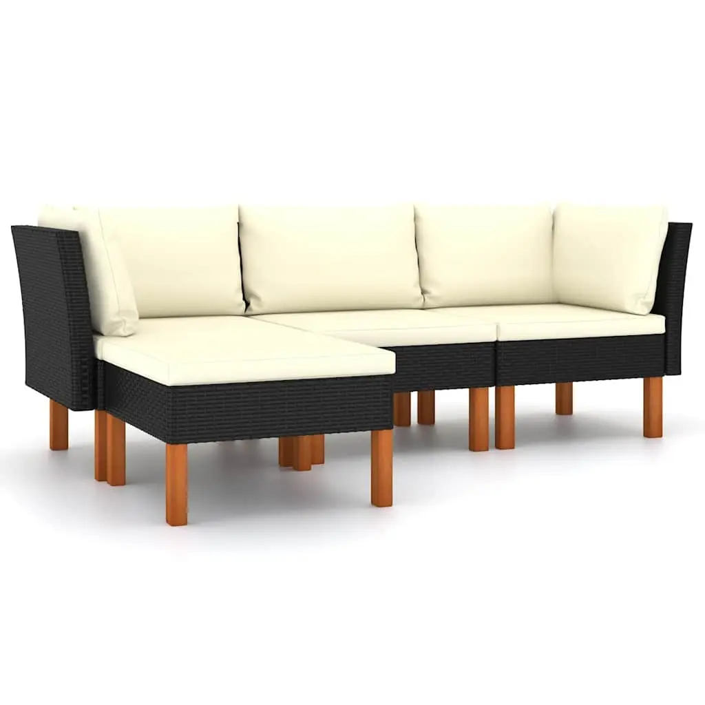 Garden Lounge Set 4 Piece Outdoor Sofa with Cushions Weather Resistant Poly Rattan Black