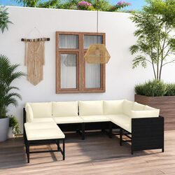 Garden Lounge Set 8 Piece Poly Rattan Outdoor Furniture with Cushions Black