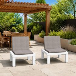 Outdoor Lounge Chairs with Cushions 2 Piece Set White Garden Seating Furniture