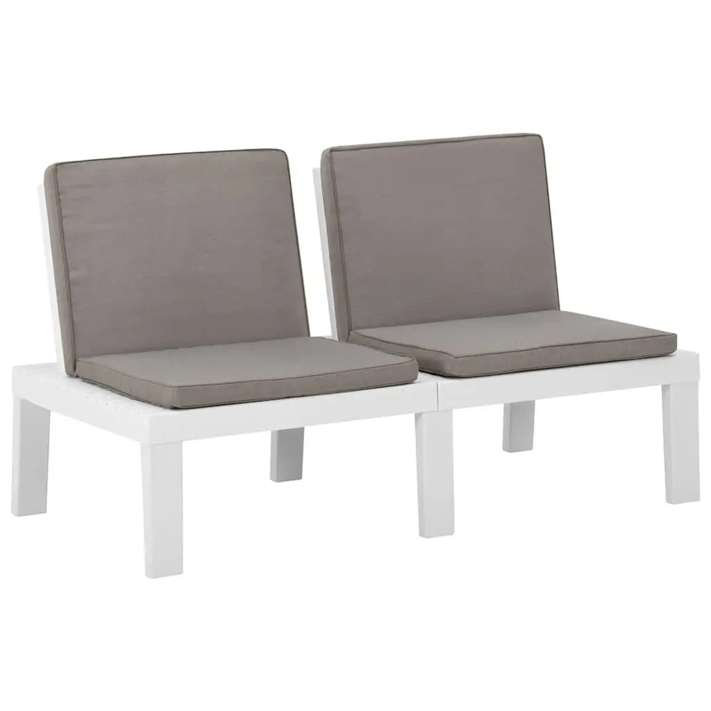Outdoor Garden Lounge Benches 2 Piece Set White Cushions