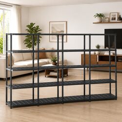 5-Tier Storage Shelf Black Plastic Bookshelf Display Rack Organizer Stand
