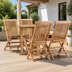 5 Piece Folding Outdoor Dining Set Teak Wood Garden Patio Table Chairs Brown