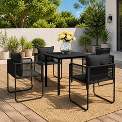 Outdoor Dining Set 5 Piece Garden Patio Black Rattan Chairs Table Furniture
