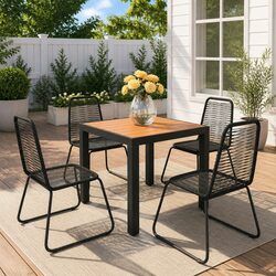 5 Piece Outdoor Garden Dining Set PVC Rattan Chair Table Patio Furniture