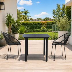 Outdoor Dining Set 3 Piece Garden Patio Table Chairs Black Weather Resistant