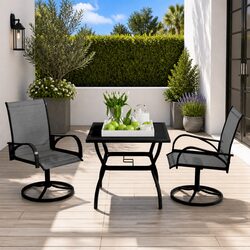 3 Piece Outdoor Dining Set Steel Frame Textilene Chairs Garden Furniture Grey
