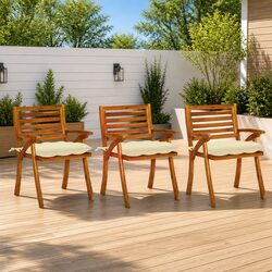 Outdoor Dining Chairs Set 3 pcs with Cushions Solid Wood Garden Seating