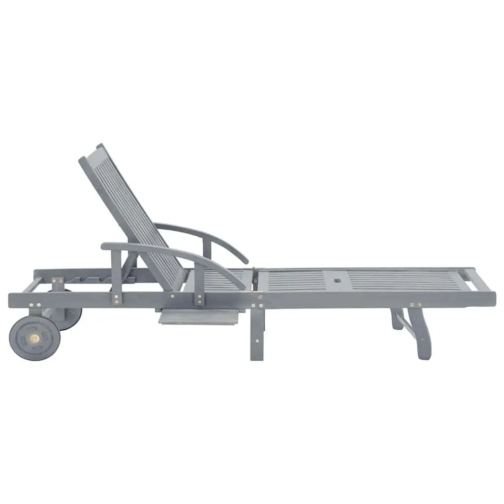Garden Chair Adjustable Backrest Footrest with Wheels and Pull-out Table Grey