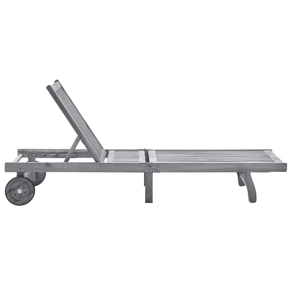 Sun Lounger Grey Acacia Wood Adjustable Backrest with Cushion Outdoor