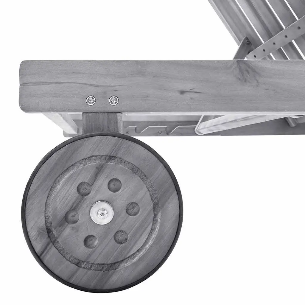 Sun Lounger Grey Acacia Wood Adjustable Backrest with Cushion Outdoor