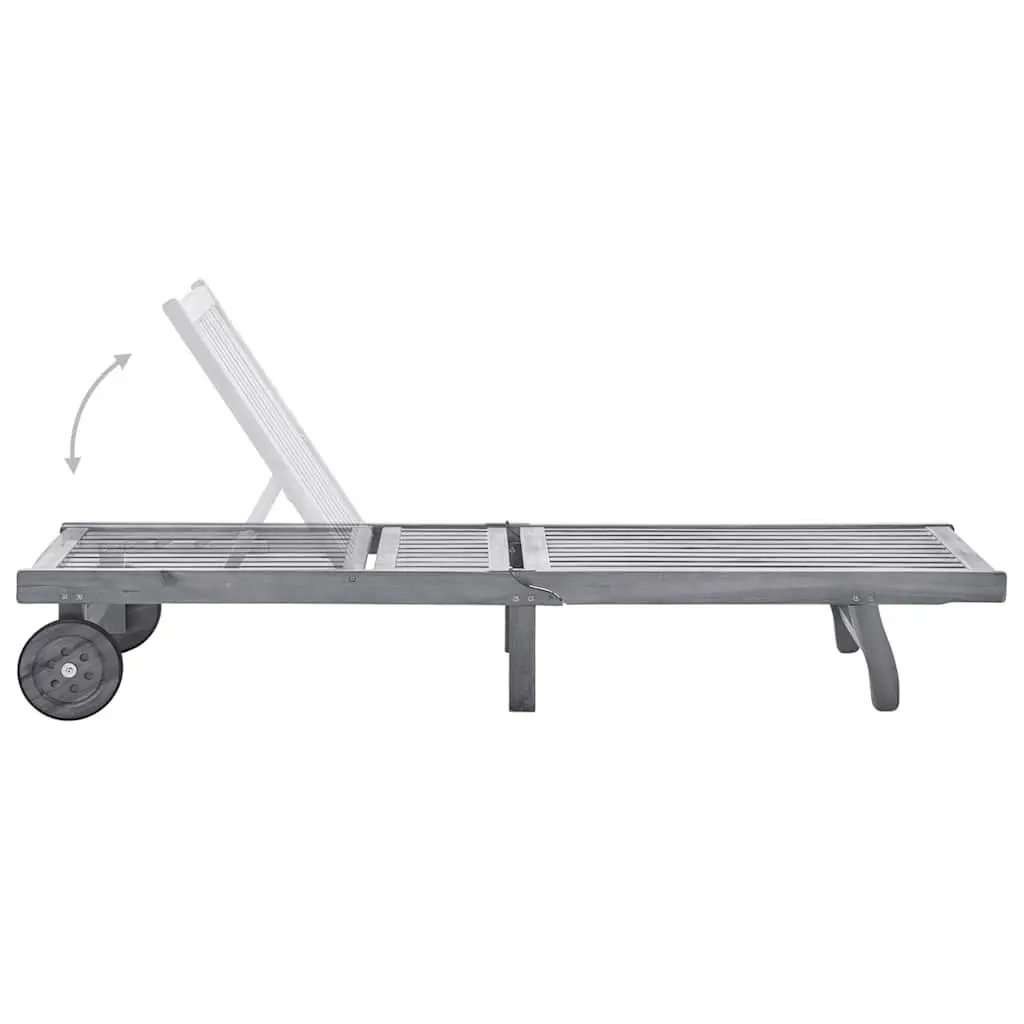 Adjustable Sun Lounger Garden Outdoor Chair Grey Cushion Solid Acacia Wood