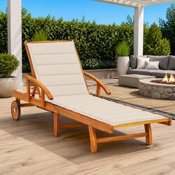 Sun Lounger Garden Outdoor Patio Relaxer Adjustable Backrest with Wheels Cushion