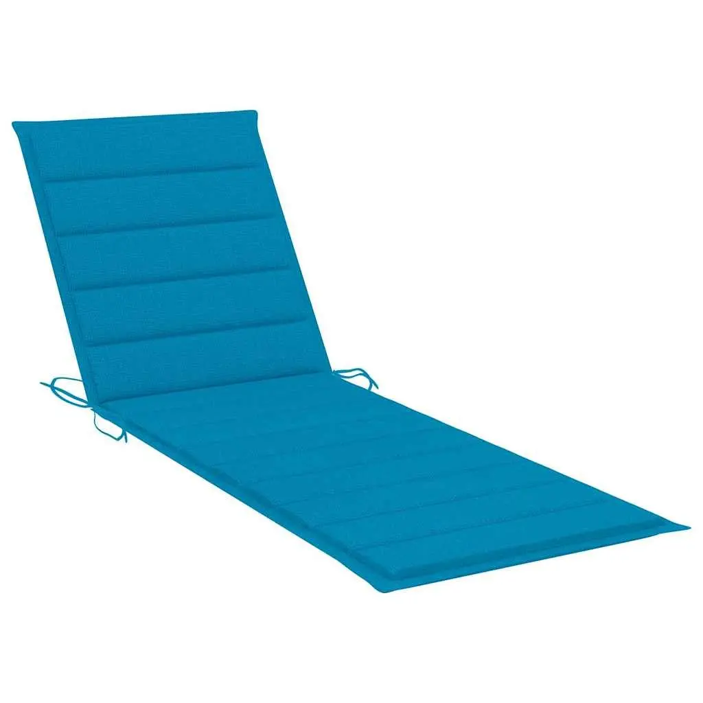 Sun Lounger Acacia Wood Adjustable Backrest Wheels Cushion Blue