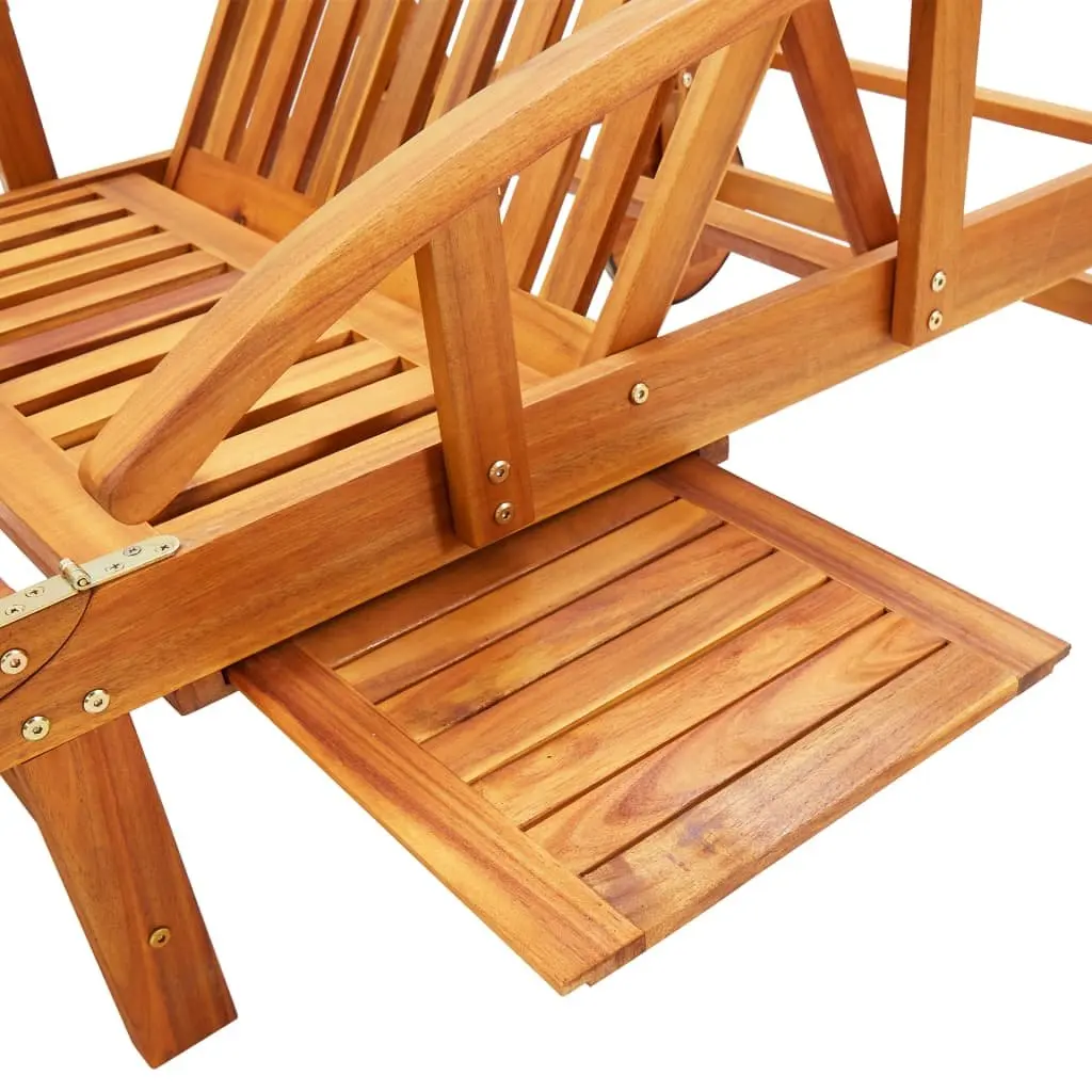 Sun Lounger Adjustable Backrest Solid Acacia Wood with Wheels and Pull-Out Table