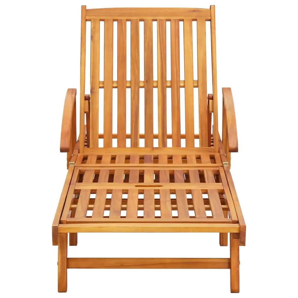 Sun Lounger Adjustable Backrest Solid Acacia Wood with Wheels and Pull-Out Table
