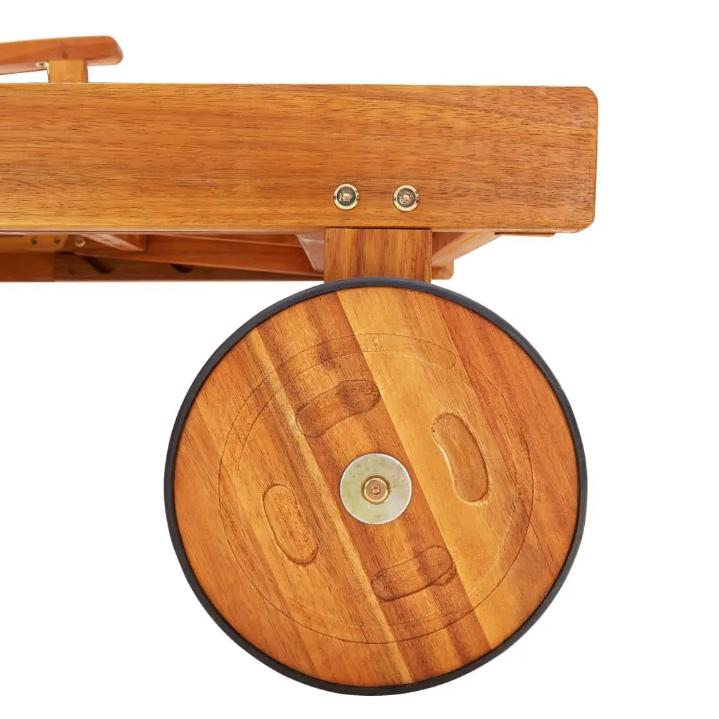 Sun Lounger Adjustable Backrest Solid Acacia Wood with Wheels and Pull-Out Table