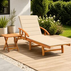 Sun Lounger with Side Table Adjustable Backrest Wheels Garden Outdoor Patio