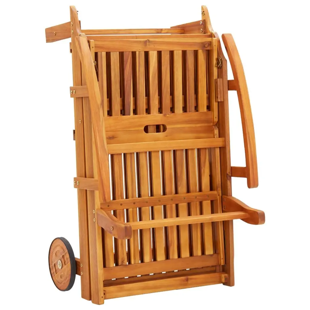 Sun Lounger Acacia Wood Adjustable Backrest with Wheels