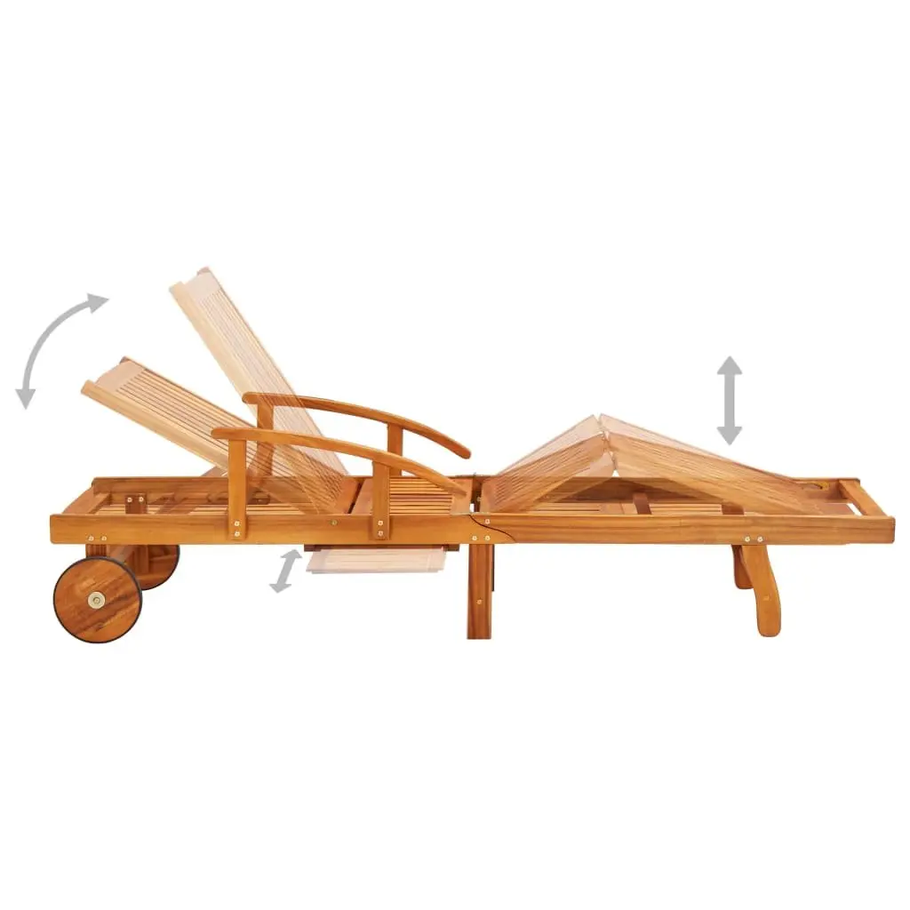 Sun Lounger Acacia Wood Adjustable Backrest with Wheels