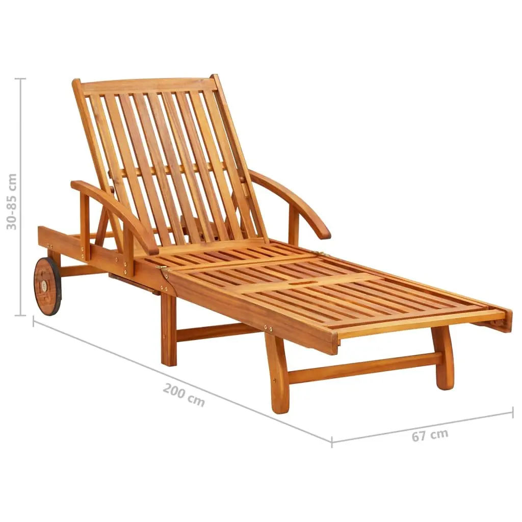 Sun Lounger Acacia Wood Adjustable Backrest with Wheels