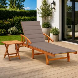 Sun Lounger with Table Solid Acacia Wood Adjustable Backrest Garden Outdoor