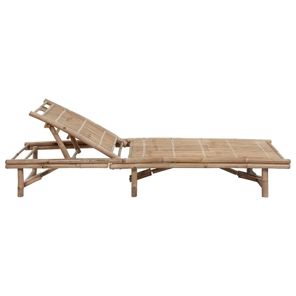 Bamboo Lounger with Cushion Adjustable Backrest Outdoor Garden Seat Black