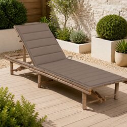 Garden Sun Lounger Bamboo Frame Adjustable Backrest Outdoor Seating with Cushion