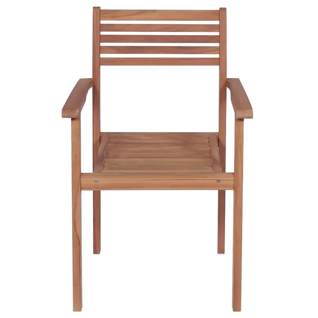Teak Wood Outdoor Garden Chairs 4 Pieces Stackable with Grey Cushions
