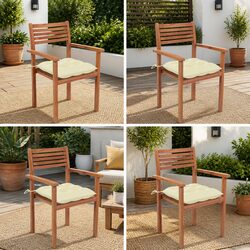 Outdoor Garden Chairs Set 4 pcs Teak Wood Stackable with Cream Cushions Seating